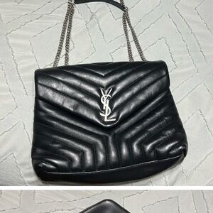 Yves Saint Laurent Black Shoulder Bag with Chevron Quilting and Chain Strap